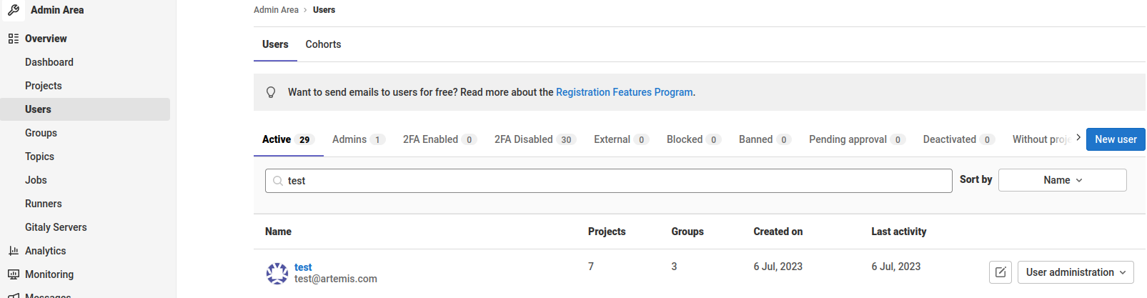 Gitlab - Users - Search for a user